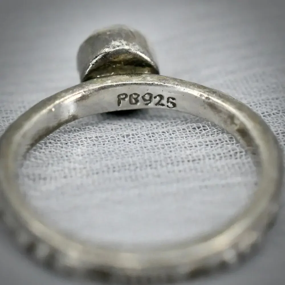 PB 925 Sterling Silver Pale Blue Cabochon Southwestern Artisan Ring